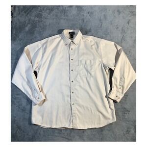 Jonathan Corey Men XL Button Down Shirt Off-White Cotton Twill Heavy Long Sleeve